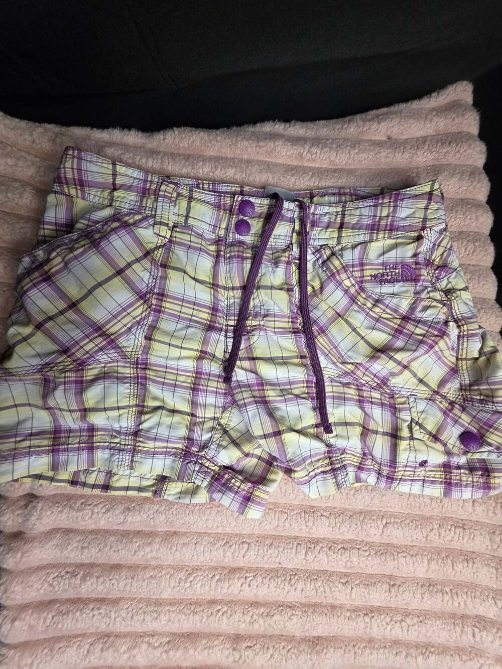 The North Face Women's Plaid Hiking Board Shorts Purple Yellow Size 4